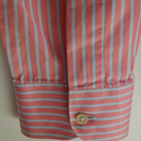 Ermenegildo Zegna Men's XXL Salmon Lt Gry Striped Button Down Shirt 100% Cotton - Picture 6 of 9